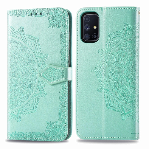 

For Galaxy M51 Mandala Flower Embossed Horizontal Flip Leather Case with Bracket / Card Slot / Wallet / Lanyard(Green)