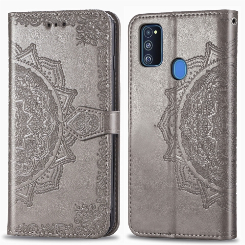 

For Galaxy M30S/M21 Mandala Flower Embossed Horizontal Flip Leather Case with Bracket / Card Slot / Wallet / Lanyard(Gray)