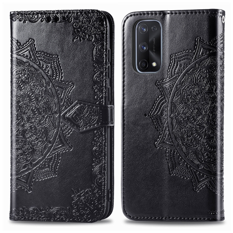 

For OPPO Realme X7 Embossed Mandala Pattern TPU + PU Horizontal Flip Leather Case with Holder & Three Card Slots & Wallet(Black)