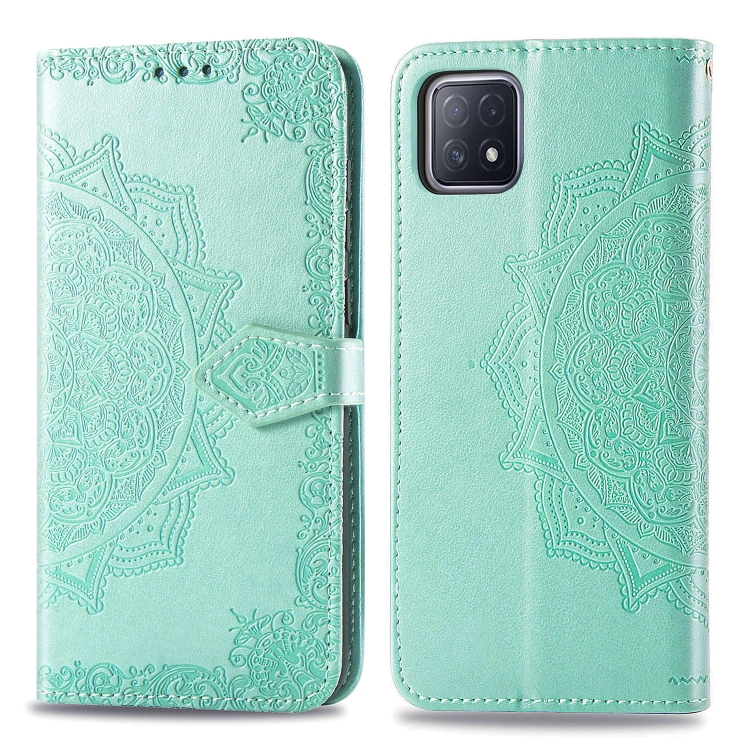 

For OPPO A72 5G Embossed Mandala Pattern TPU + PU Horizontal Flip Leather Case with Holder & Three Card Slots & Wallet(Green)