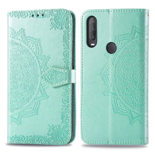 

For Alcatel 1S (2020) Embossed Mandala Pattern TPU + PU Horizontal Flip Leather Case with Holder & Three Card Slots & Wallet(Green)