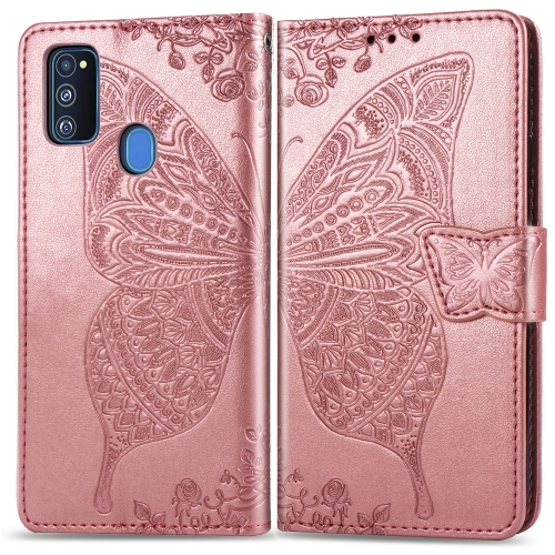 

For Galaxy M30S / M21 Butterfly Love Flower Embossed Horizontal Flip Leather Case with Bracket / Card Slot / Wallet / Lanyard(Rose Gold)