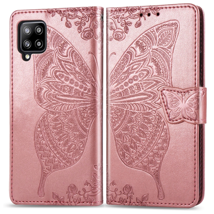

For Galaxy A42 5G Butterfly Love Flower Embossed Horizontal Flip Leather Case with Bracket / Card Slot / Wallet / Lanyard(Rose Gold)