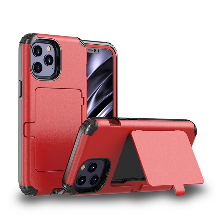 

For iPhone 12 Pro Max Dustproof Pressure-proof Shockproof PC + TPU Case with Card Slot & Mirror(Red)
