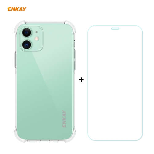 

Hat-Prince ENKAY 2 in 1 Clear TPU Soft Case Shockproof Cover + 0.26mm 9H 2.5D Tempered Glass Protector Film For iPhone 12 mini