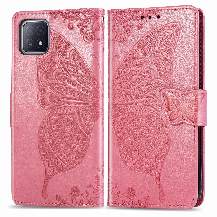 

For Oppo A72 5G Butterfly Love Flower Embossed Horizontal Flip Leather Case with Bracket / Card Slot / Wallet / Lanyard(Pink)