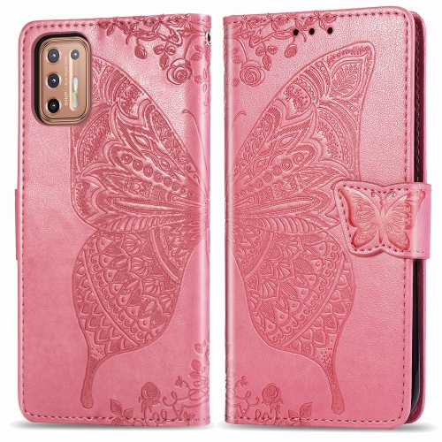 

For Motorola Moto G9 Plus Butterfly Love Flower Embossed Horizontal Flip Leather Case with Bracket / Card Slot / Wallet / Lanyard(Pink)