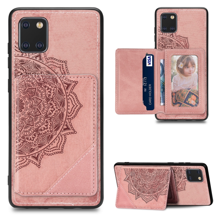 

For Galaxy M60S/Note 10 Lite Mandala Embossed Magnetic Cloth Case with Holder & Card Slots & Wallet & Photo Frame(Rose Gold)