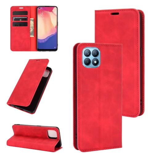 

For OPPO Reno4 SE Retro-skin Business Magnetic Suction Leather Case with Holder & Card Slots & Wallet(Red)