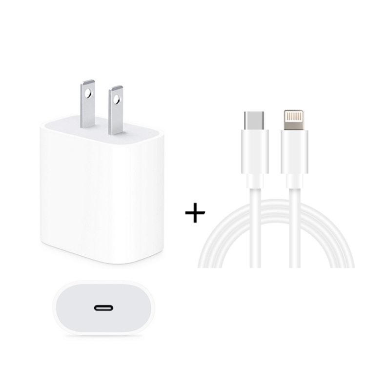 

2 in 1 PD 20W Single USB-C / Type-C Port Travel Charger + 3A PD3.0 USB-C / Type-C to 8 Pin Fast Charge Data Cable Set, Cable Length: 1m, US Plug