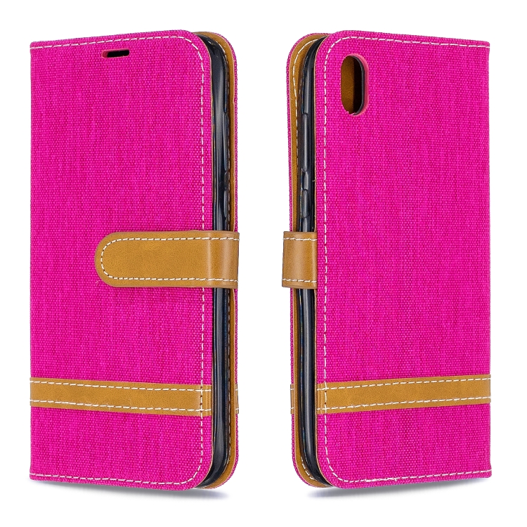 

Color Matching Denim Texture Leather Case for Huawei Y5 (2019), with Holder & Card Slots & Wallet & Lanyard(Rose red)
