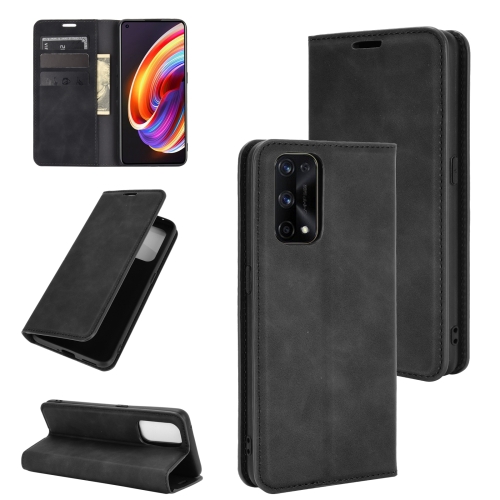 

For OPPO Realme X7 Pro Retro-skin Business Magnetic Suction Leather Case with Holder & Card Slots & Wallet(Black)