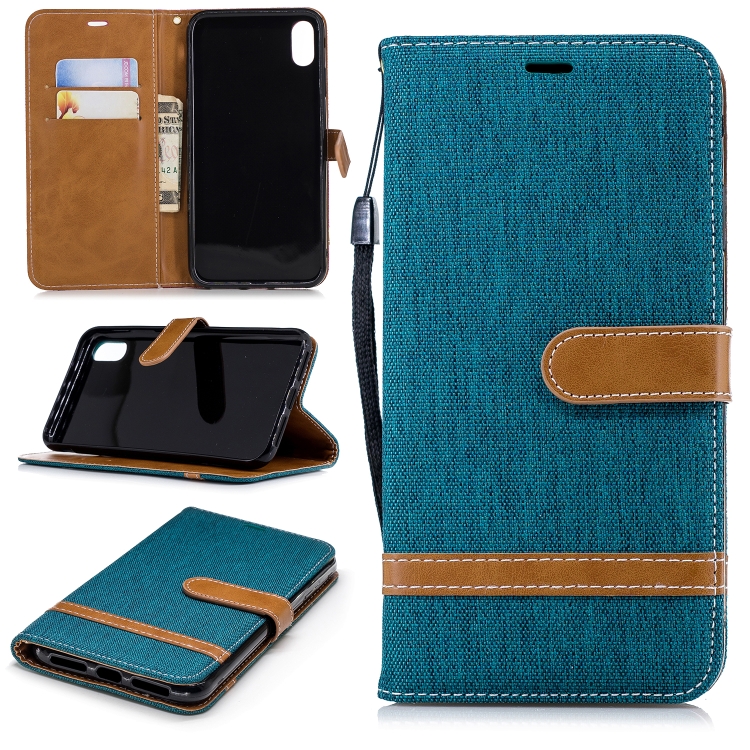 

Color Matching Denim Texture Leather Case for Huawei Honor Play 8A, with Holder & Card Slots & Wallet & Lanyard(Green)