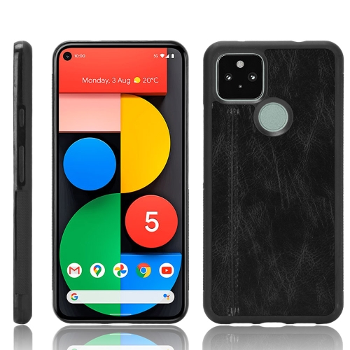 

For Google Pixel 4a 5G Shockproof Sewing Cow Pattern Skin PC + PU + TPU Case(Black)