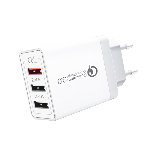 

SDC-30W 30W QC 3.0 USB + 2.4A Dual USB 2.0 Ports Mobile Phone Tablet PC Universal Quick Charger Travel Charger, EU Plug