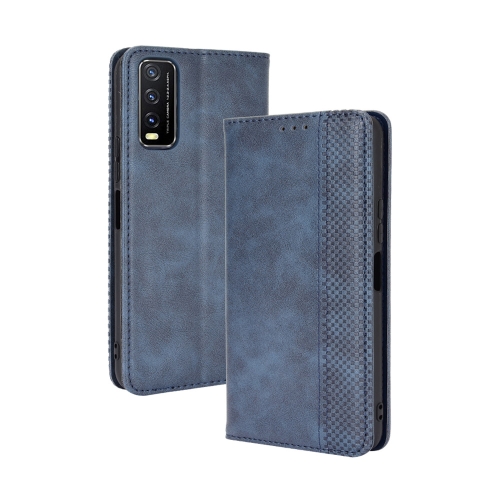 

For vivo Y20/ Y20i Magnetic Buckle Retro Crazy Horse Texture Horizontal Flip Leather Case , with Holder & Card Slots & Photo Frame(Blue)