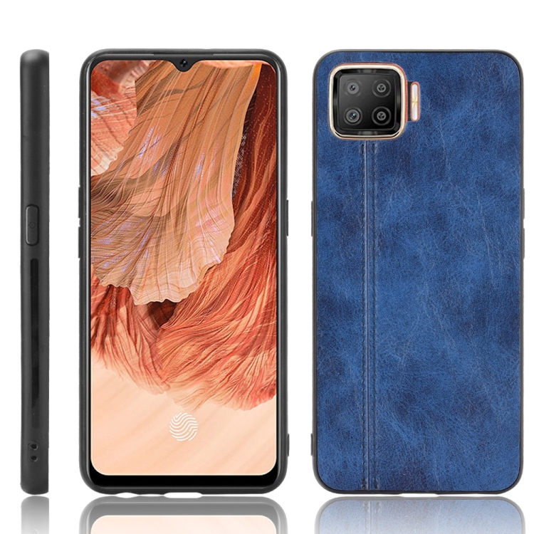 

For OPPO F17/A73 Shockproof Sewing Cow Pattern Skin PC + PU + TPU Case(Blue)