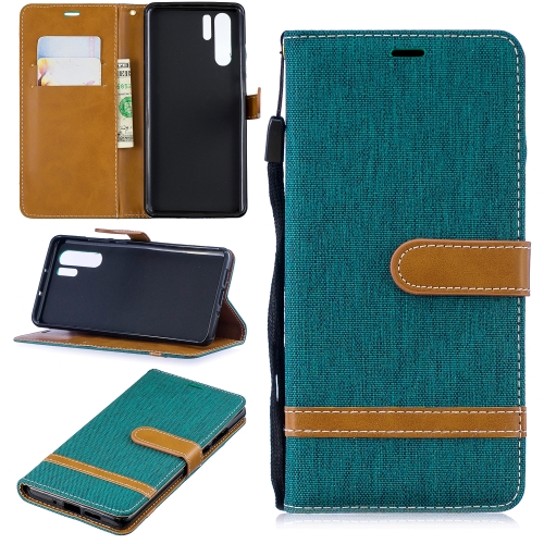 

Color Matching Denim Texture Leather Case for Huawei P30, with Holder & Card Slots & Wallet & Lanyard(Green)