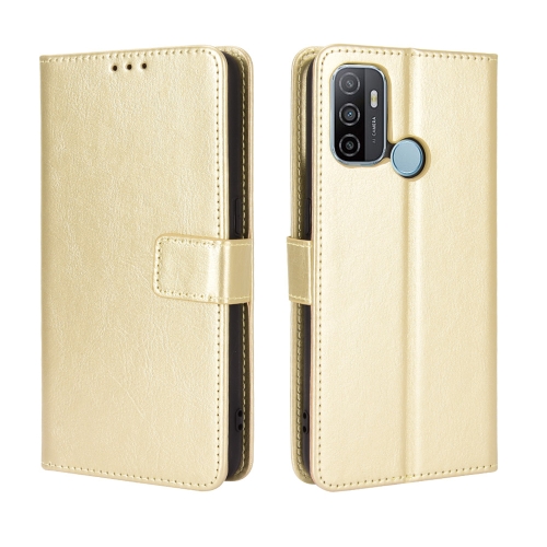 

For OPPO A53 2020 / A53S 2020 / A33 Retro Crazy Horse Texture Horizontal Flip Leather Case with Holder & Card Slots(Gold)