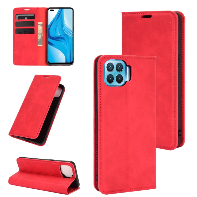 

For OPPO F17 Pro Retro-skin Business Magnetic Suction Leather Case with Holder & Card Slots & Wallet(Red)