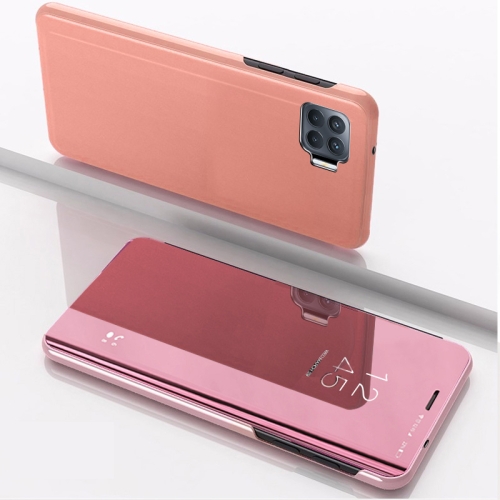 

For OPPO A93/Reno4 Lite/F17 Pro/Reno 4F Plated Mirror Horizontal Flip Leather Case with Holder(Rose Gold)