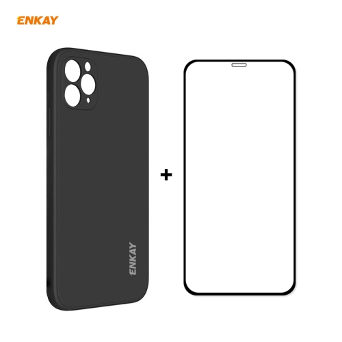 

For iPhone 11 Pro Hat-Prince ENKAY ENK-PC0652 Liquid Silicone Straight Edge Shockproof Protective Case + 0.26mm 9H 2.5D Full Glue Full Coverage Tempered Glass Protector Film(Black)