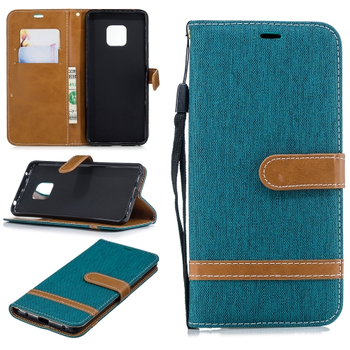 

Color Matching Denim Texture Leather Case for Huawei Mate 20 Pro, with Holder & Card Slots & Wallet & Lanyard(Green)