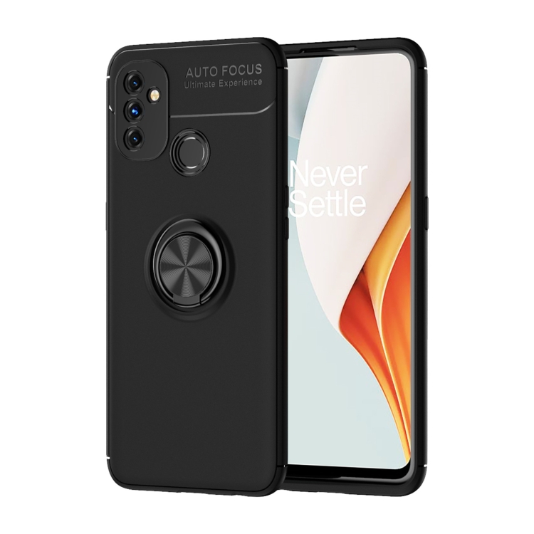

For OnePlus N100 Metal Ring Holder 360 Degree Rotating TPU Case(Black+Black)