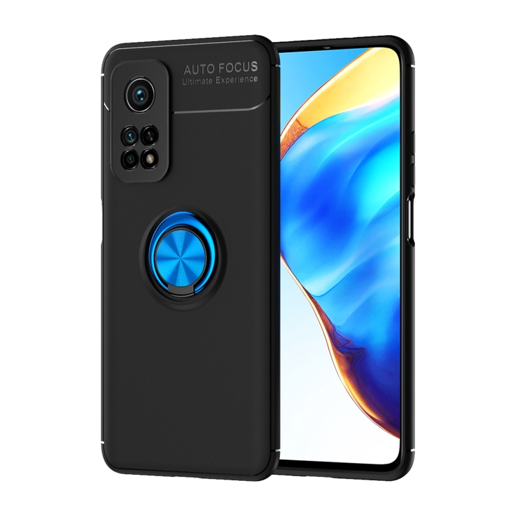 

For Xiaomi Mi 10T Pro Metal Ring Holder 360 Degree Rotating TPU Case(Black+Blue)