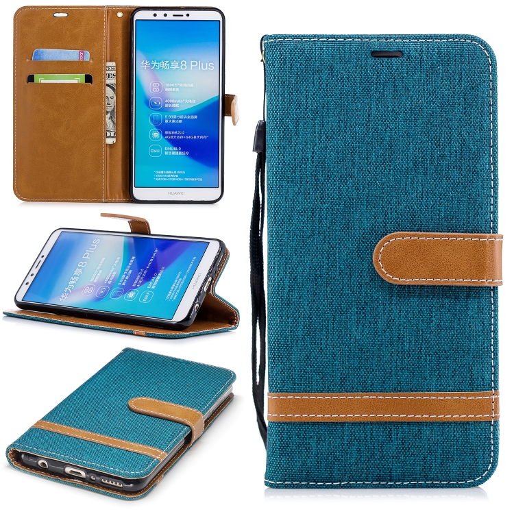

Color Matching Denim Texture Leather Case for Huawei Y9 2018 & Enjoy 8 Plus , with Holder & Card Slots & Wallet & Lanyard(Green)