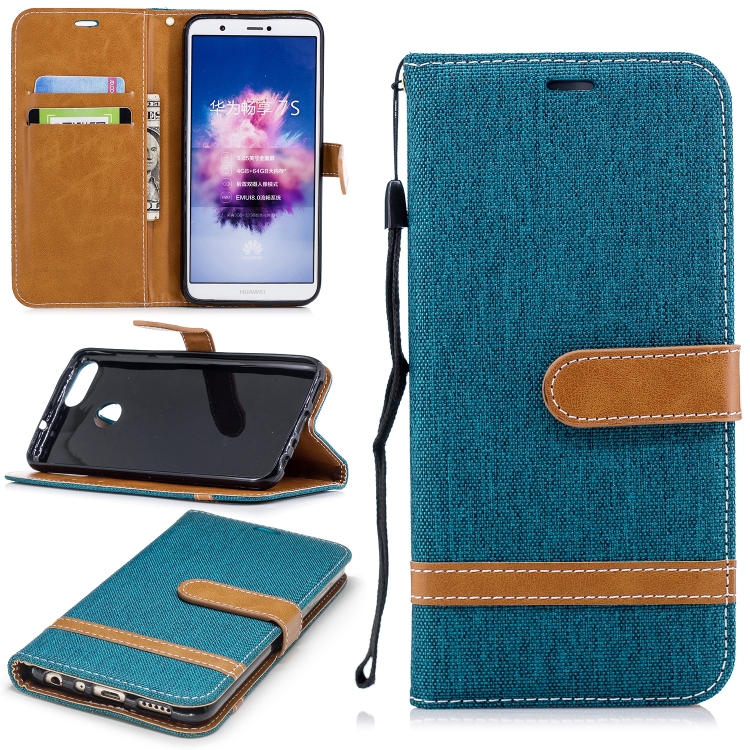 

Color Matching Denim Texture Leather Case for Huawei P Smart / Enjoy 7S, with Holder & Card Slots & Wallet & Lanyard(Green)