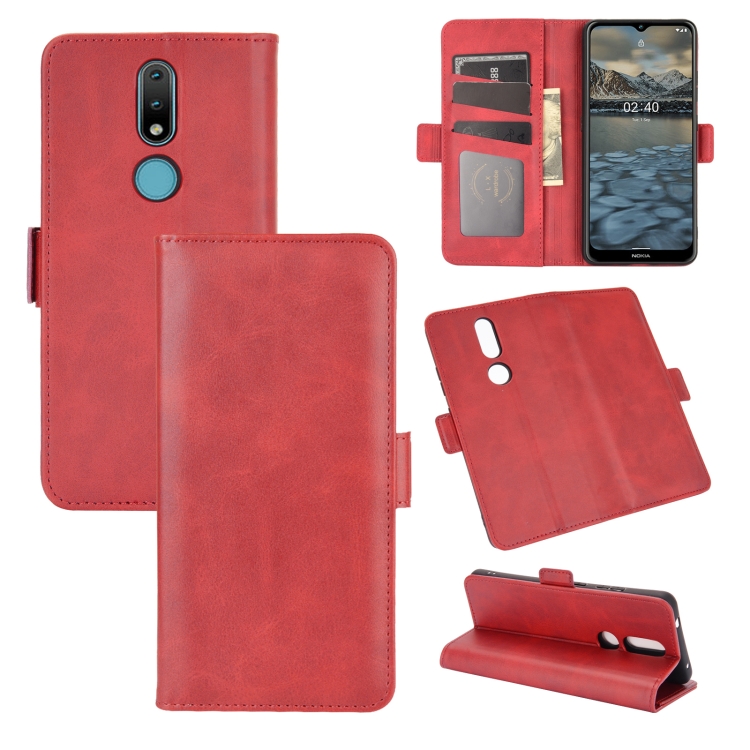 

For Nokia 2.4 Dual-side Magnetic Buckle Horizontal Flip Leather Case with Holder & Card Slots & Wallet(Red)