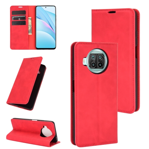 

For Xiaomi Mi 10T Lite Retro-skin Business Magnetic Suction Leather Case with Holder & Card Slots & Wallet(Red)