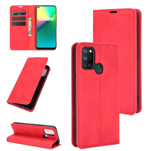 

For OPPO Realme 7i / Realme C17 Retro-skin Business Magnetic Suction Leather Case with Holder & Card Slots & Wallet(Red)