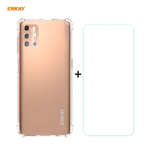 

For Motorola Moto G9 Plus Hat-Prince ENKAY Clear TPU Shockproof Case Soft Anti-slip Cover + 0.26mm 9H 2.5D Tempered Glass Protector Film