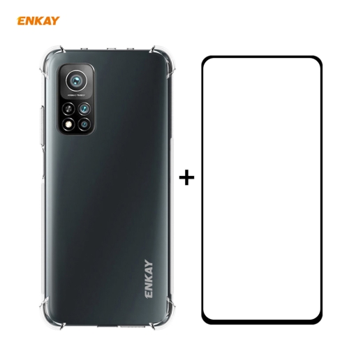 

For Xiaomi 10T 5G / 10T Pro 5G Hat-Prince ENKAY Clear TPU Shockproof Case Soft Anti-slip Cover + 0.26mm 9H 2.5D Full Glue Full Coverage Tempered Glass Protector Film