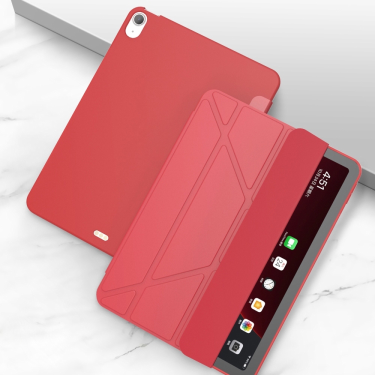

Multi-folding Surface PU Leather Matte Soft TPU Bottom Case with Holder & Sleep / Wake-up Function For iPad Air (2020) 10.9(Red)