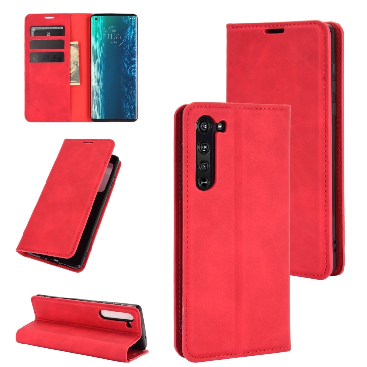 

For Motorola Moto Edge Retro-skin Business Magnetic Suction Leather Case with Holder & Card Slots & Wallet(Red)