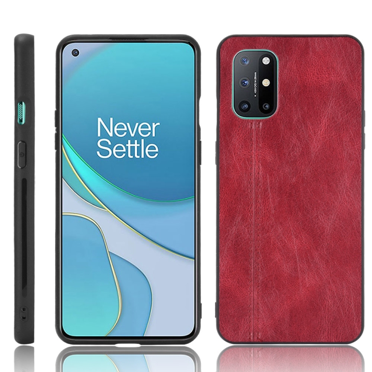 

For OnePlus 8T Shockproof Sewing Cow Pattern Skin PC + PU + TPU Case(Red)