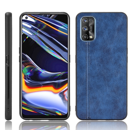 

For OPPO Realme 7 Pro Shockproof Sewing Cow Pattern Skin PC + PU + TPU Case(Blue)