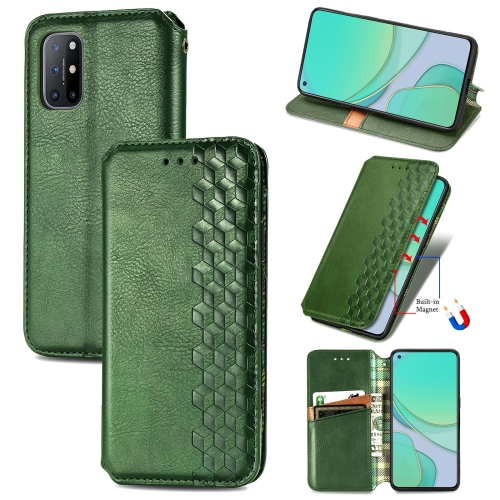 

For OnePlus 8T Cubic Grid Pressed Horizontal Flip Magnetic PU Leather Case with Holder & Card Slots & Wallet(Green)