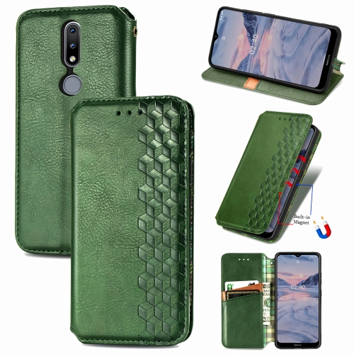 

For Nokia 2.4 Cubic Grid Pressed Horizontal Flip Magnetic PU Leather Case with Holder & Card Slots & Wallet(Green)