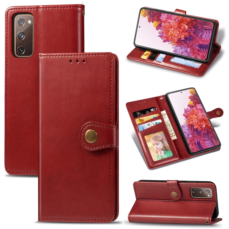 

For OnePlus 8T Retro Solid Color Leather Buckle Phone Case with Lanyard & Photo Frame & Card Slot & Wallet & Stand Function(Red)