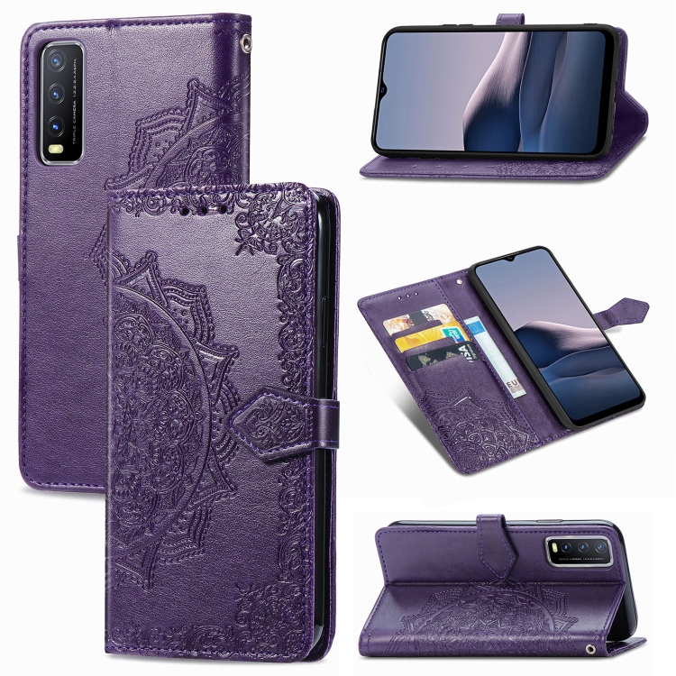 

For vivo Y20 Mandala Flower Embossed Horizontal Flip Leather Case with Bracket / Card Slot / Wallet / Lanyard(Purple)
