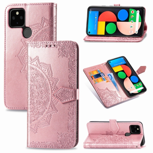 

For Google Pixel 4a 5G Mandala Flower Embossed Horizontal Flip Leather Case with Bracket / Card Slot / Wallet / Lanyard(Rose Gold)