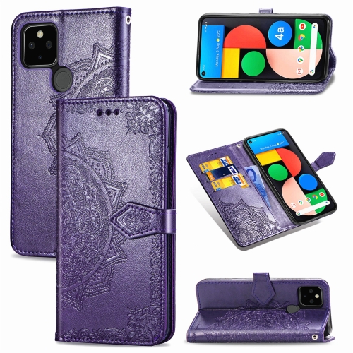 

For Google Pixel 4a 5G Mandala Flower Embossed Horizontal Flip Leather Case with Bracket / Card Slot / Wallet / Lanyard(Purple)