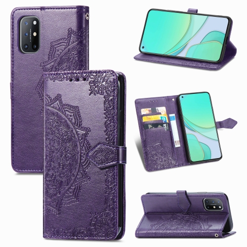 

For OnePlus 8T Mandala Flower Embossed Horizontal Flip Leather Case with Bracket / Card Slot / Wallet / Lanyard(Purple)