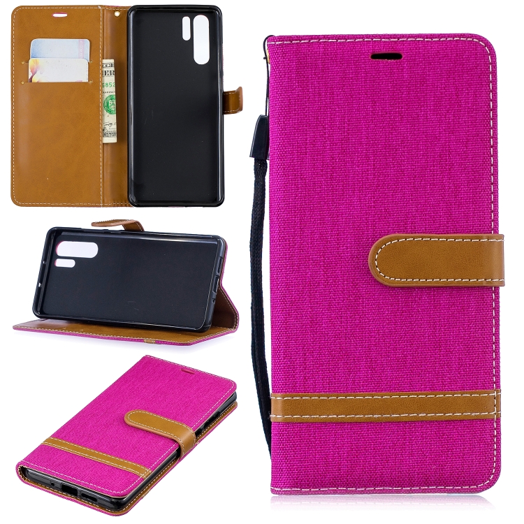 

Color Matching Denim Texture Leather Case for Huawei P30 Pro, with Holder & Card Slots & Wallet & Lanyard(Rose Red)