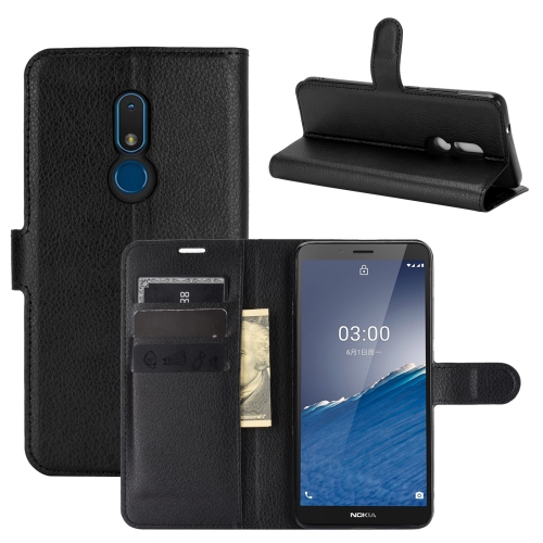 

For Nokia C3 Litchi Texture Horizontal Flip Leather Case with Holder & Card Slots & Wallet(Black)