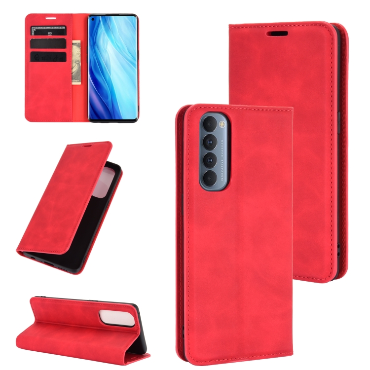 

For OPPO Reno4 Pro 4G Retro-skin Business Magnetic Suction Leather Case with Holder & Card Slots & Wallet(Red)
